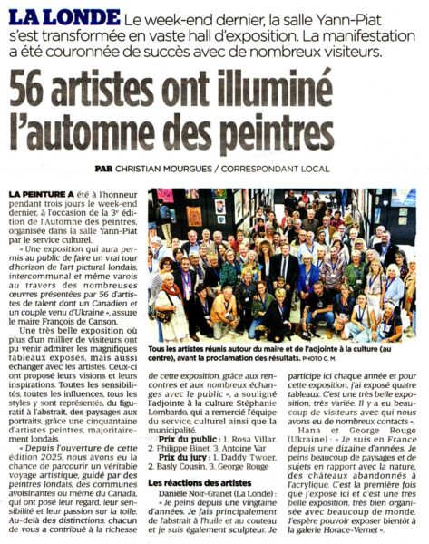 Article Var Matin du 7 Octobre 2025 : La Londe - 56 artistes ont illuminé l'automne des peintres
